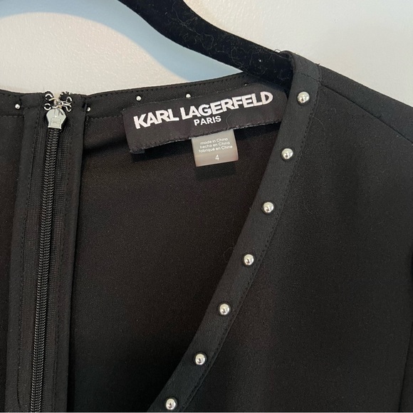 Karl Lagerfeld Paris Studded V-Neck Dress - Picture 5 of 9